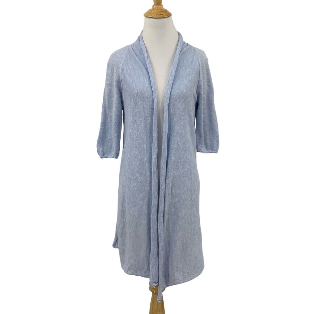 Eileen Fisher Cardigan Womens XS Extra Small Periwinkle Linen Cotton Open Front